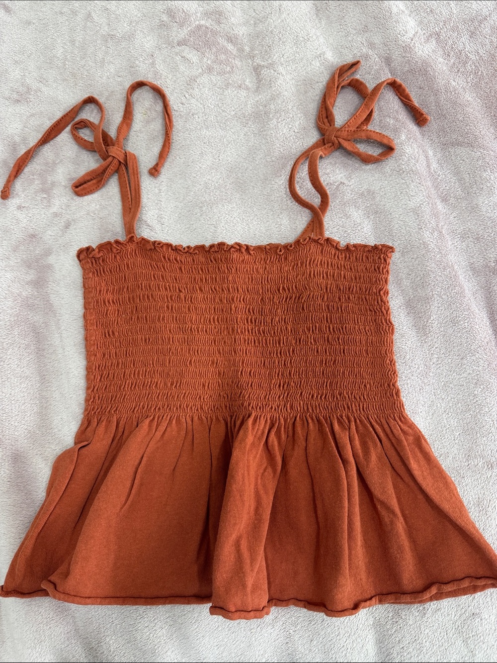 Forever 21 Burnt Orange Smocked Tie-Strap Peplum Cami